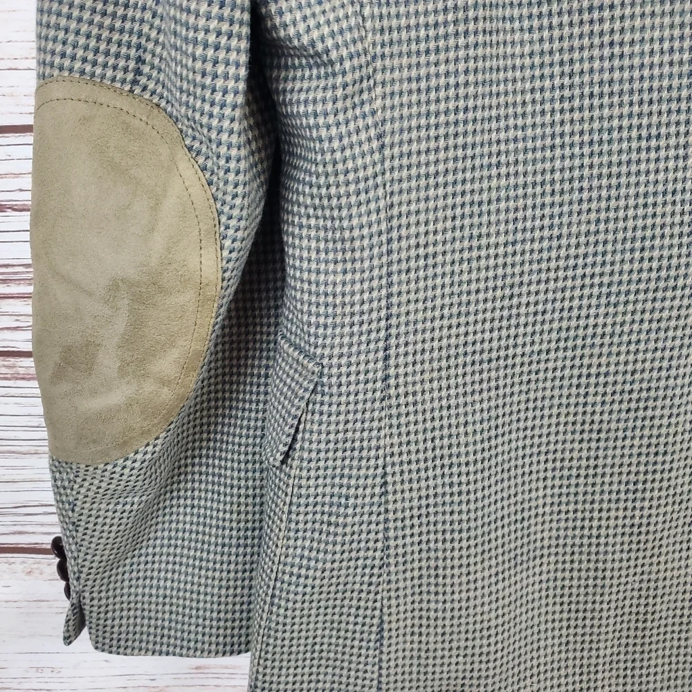 Pendleton Mens Size 40 Vtg 100% Wool Green Houndstooth 2-Button Blazer Jacket